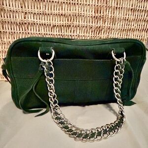 Elegant Green Shoulder Bag with Chain Straps